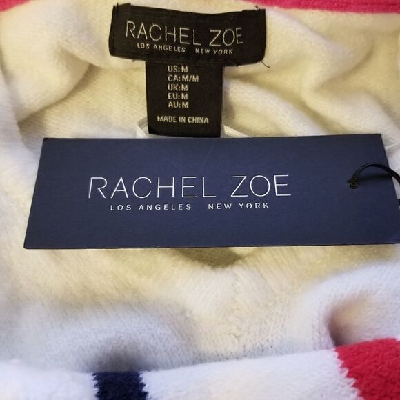 Rachel Zoe White Hoodie w Blue Red Stripes M NWT! - Picture 5 of 6